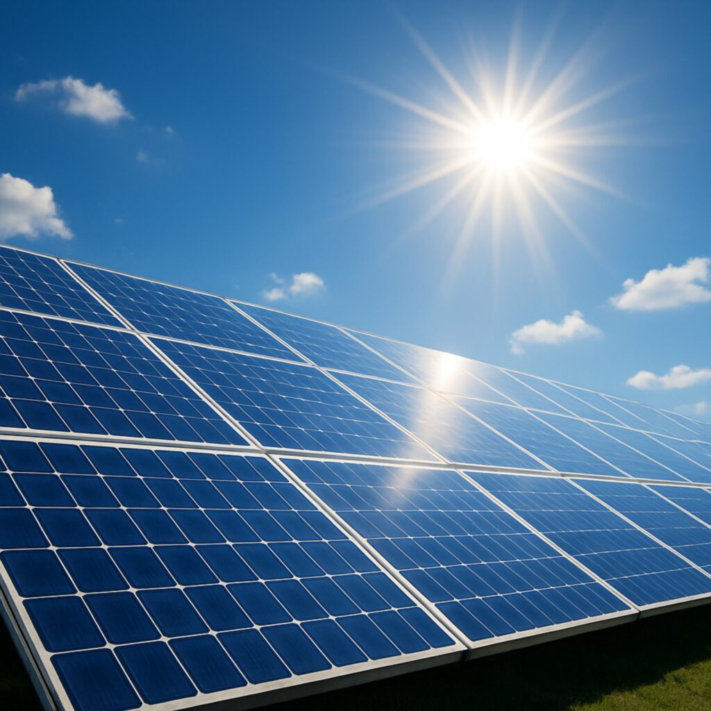 Panneaux solaires photovoltaïques installés sur une toiture, produisant de l’électricité grâce à l’énergie solaire